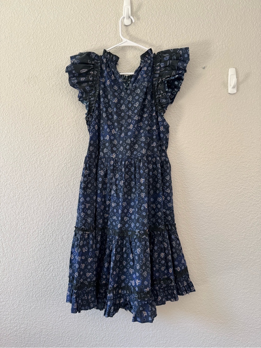 Ulla Johnson Blue Floral Ruffle Midi Dress Size 4 Boho Cotton EUC Cottagecore - Picture 3 of 9